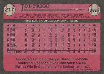 1989 Topps #217 Joe Price Back