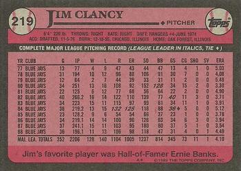 1989 Topps #219 Jim Clancy Back