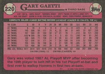 1989 Topps #220 Gary Gaetti Back