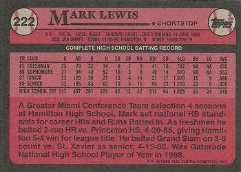 1989 Topps #222 Mark Lewis Back