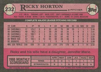 1989 Topps #232 Ricky Horton Back