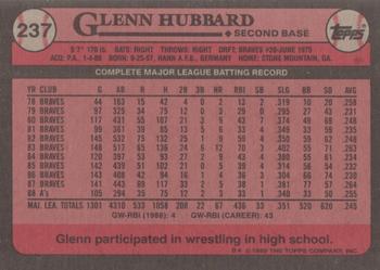 1989 Topps #237 Glenn Hubbard Back