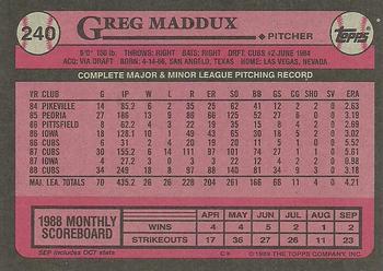 1989 Topps #240 Greg Maddux Back