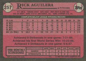1989 Topps #257 Rick Aguilera Back