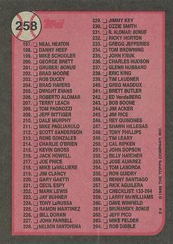 1989 Topps #258 Checklist: 133-264 Back