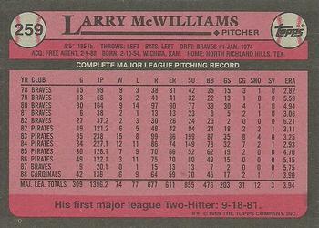 1989 Topps #259 Larry McWilliams Back