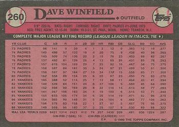 1989 Topps #260 Dave Winfield Back