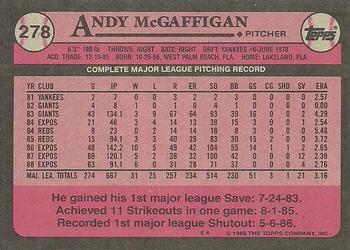 1989 Topps #278 Andy McGaffigan Back