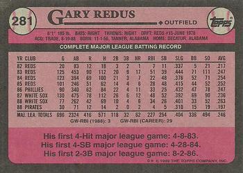 1989 Topps #281 Gary Redus Back