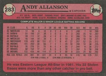 1989 Topps #283 Andy Allanson Back