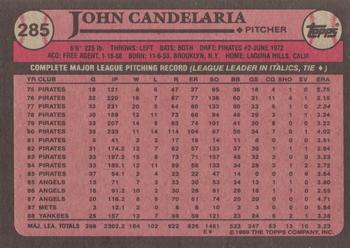 1989 Topps #285 John Candelaria Back