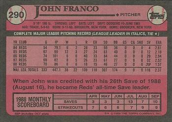 1989 Topps #290 John Franco Back