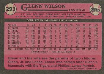 1989 Topps #293 Glenn Wilson Back