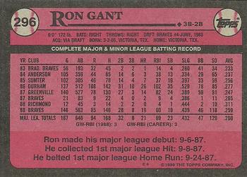 1989 Topps #296 Ron Gant Back