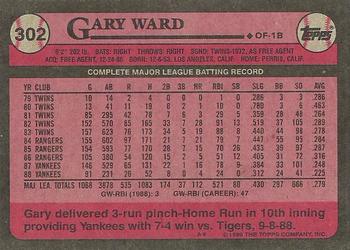 1989 Topps #302 Gary Ward Back