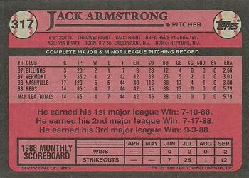 1989 Topps #317 Jack Armstrong Back