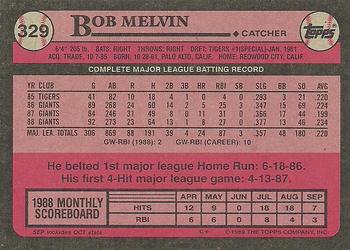 1989 Topps #329 Bob Melvin Back
