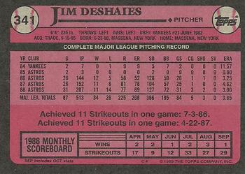 1989 Topps #341 Jim Deshaies Back
