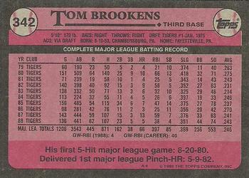 1989 Topps #342 Tom Brookens Back