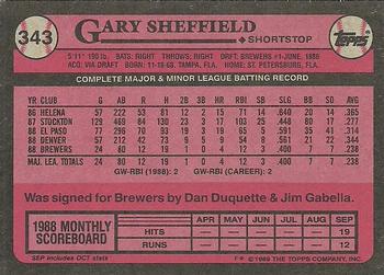 1989 Topps #343 Gary Sheffield Back