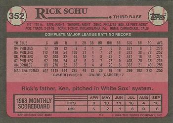 1989 Topps #352 Rick Schu Back