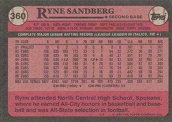 1989 Topps #360 Ryne Sandberg Back