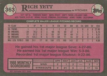 1989 Topps #363 Rich Yett Back