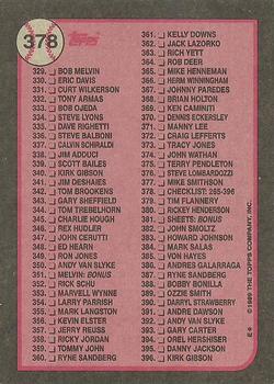 1989 Topps #378 Checklist: 265-396 Back