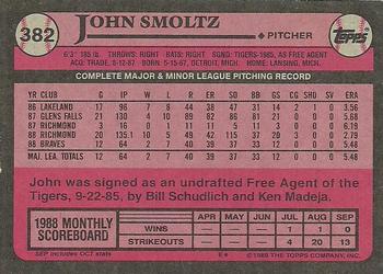 1989 Topps #382 John Smoltz Back