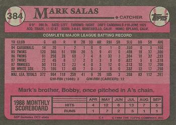 1989 Topps #384 Mark Salas Back