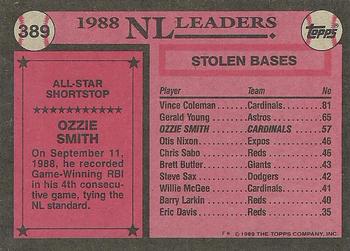 1989 Topps #389 Ozzie Smith Back