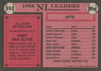 1989 Topps #392 Andy Van Slyke Back