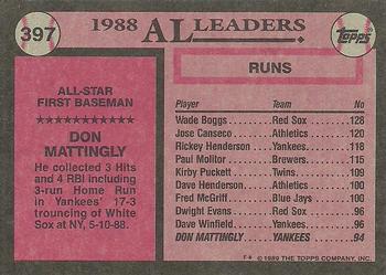 1989 Topps #397 Don Mattingly Back