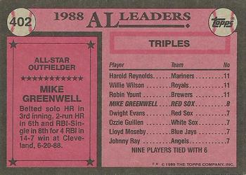 1989 Topps #402 Mike Greenwell Back