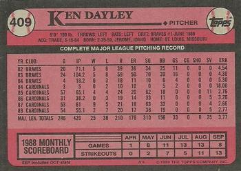 1989 Topps #409 Ken Dayley Back