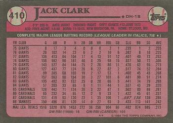 1989 Topps #410 Jack Clark Back