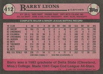1989 Topps #412 Barry Lyons Back