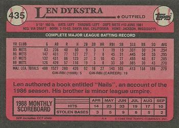 1989 Topps #435 Len Dykstra Back