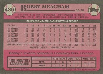 1989 Topps #436 Bobby Meacham Back