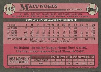 1989 Topps #445 Matt Nokes Back