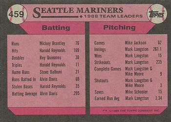 1989 Topps #459 Mariners Leaders Back
