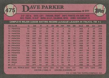 1989 Topps #475 Dave Parker Back