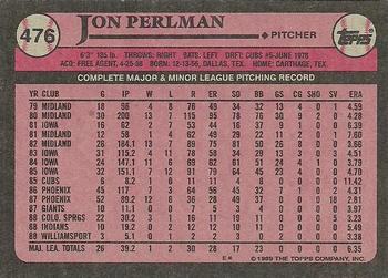 1989 Topps #476 Jon Perlman Back