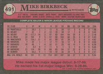 1989 Topps #491 Mike Birkbeck Back