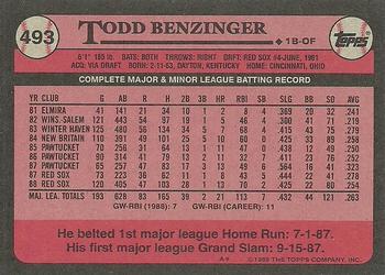 1989 Topps #493 Todd Benzinger Back