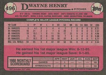 1989 Topps #496 Dwayne Henry Back