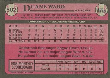 1989 Topps #502 Duane Ward Back