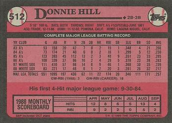 1989 Topps #512 Donnie Hill Back
