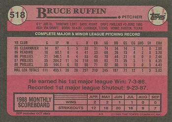 1989 Topps #518 Bruce Ruffin Back