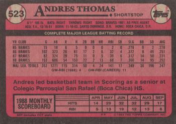 1989 Topps #523 Andres Thomas Back